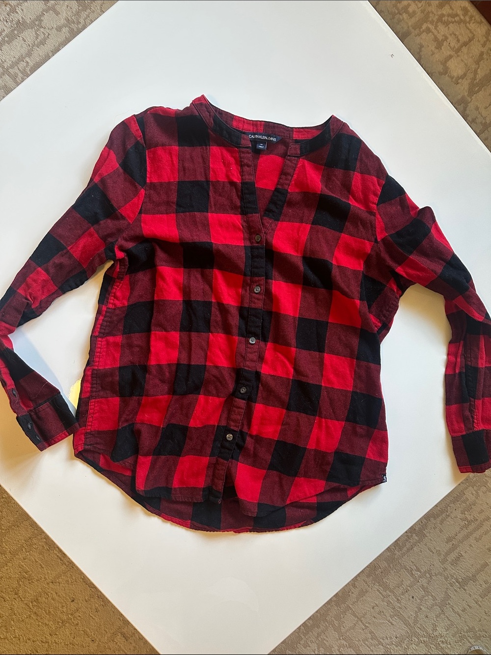 Calvin Klein Jeans Red and Black Buffalo Plaid Button-Down Shirt